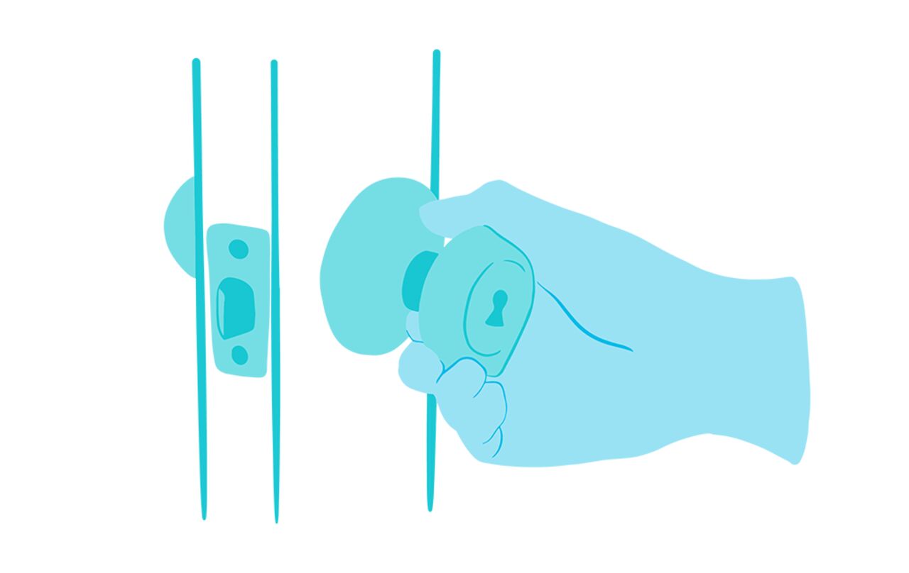 blå grön illustration av en hand som öppnar ett handtag