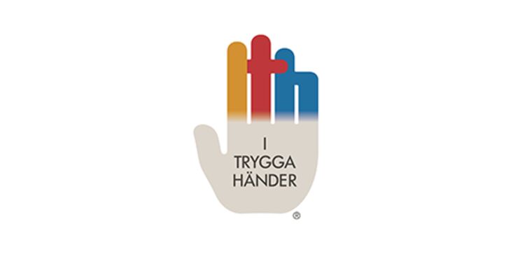 En logotyp i en form av en färgglad hand