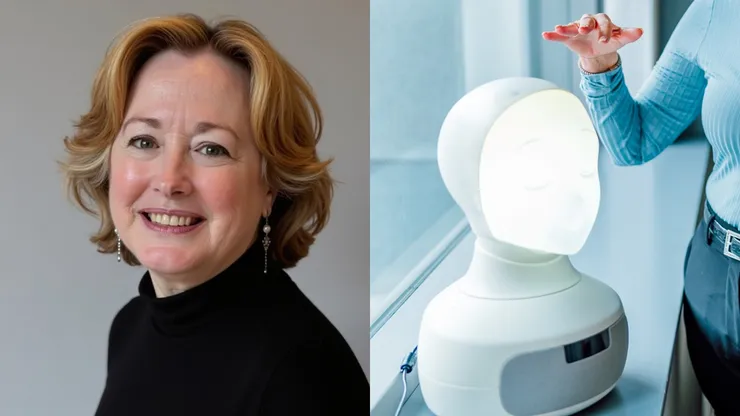 Barbara Wasson, professor vid universitet i Bergen samt en robot.