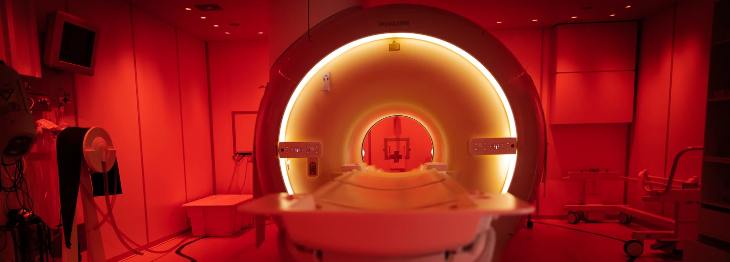 MRI scanner in red light