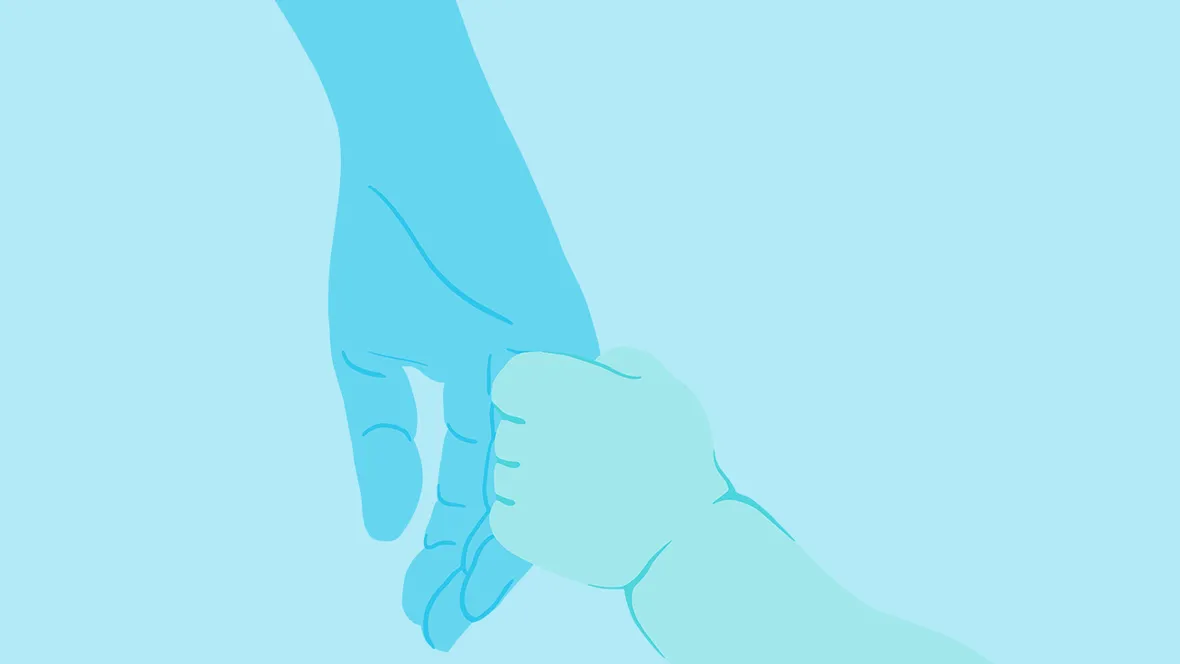 Illustration av en vuxen hand som håller en liten hand