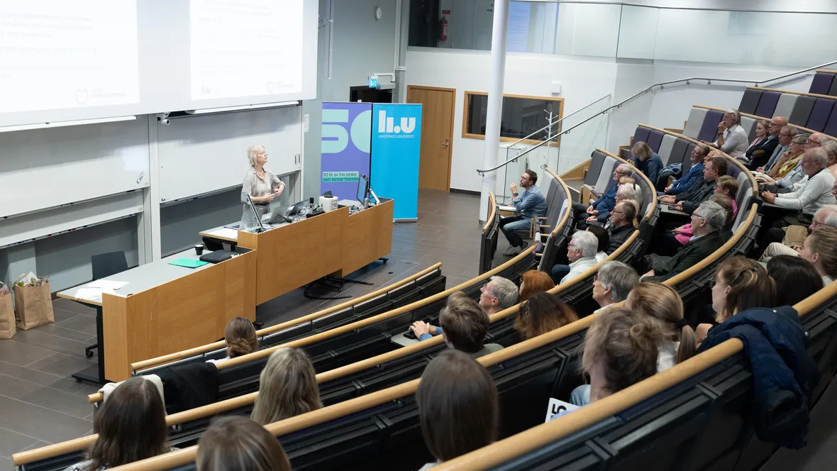 Person står och talar till åhörarna