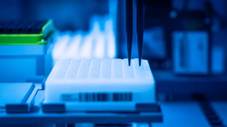 Labbrobot plockar upp provrör.