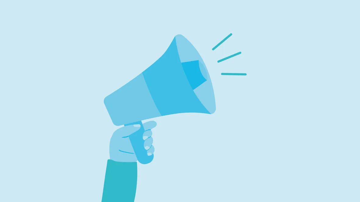 Illustration av en hand som håller i en megafon.