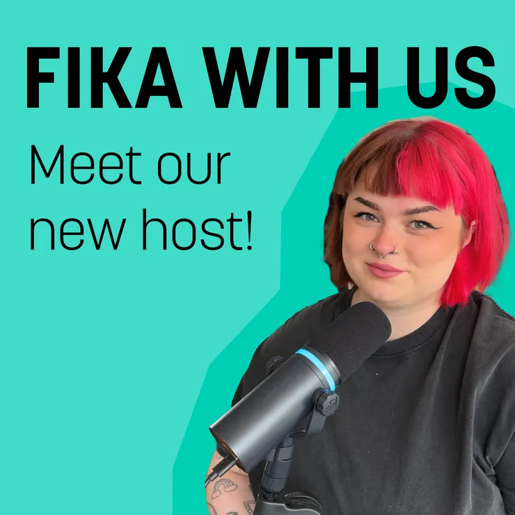 The new host Nike Johansson is looking into the camera together with the title 