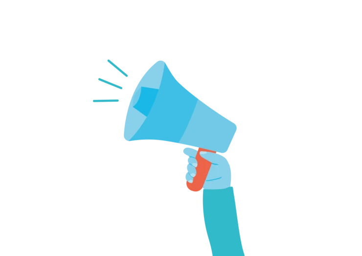 Illustration av en hand som håller i en megafon.