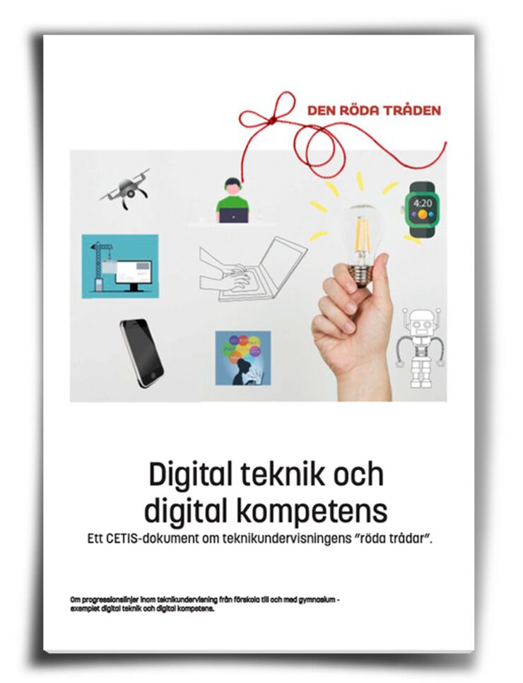 Bild med olika tekniska artefakter som dator, klocka, drönare.