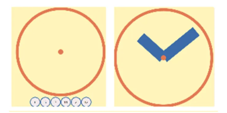 Två steg i Mini-Cog-klocktestet: en tom urtavla och en med visare som visar tiden.