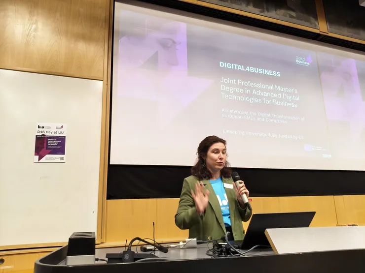 Woman speaking in microphone
