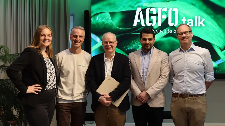 Rebecca Johansson från LRF Media, Martin Alexandersson, vd på Saveggy, Per Frankelius, Agtech Sweden och Kunskapsnavet för jordbrukets digitalisering, Robert Stekovic, Lidl Sverige, samt Ola Alexandersson, LRF Media.