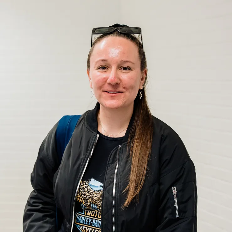 Portrait of woman indoors.