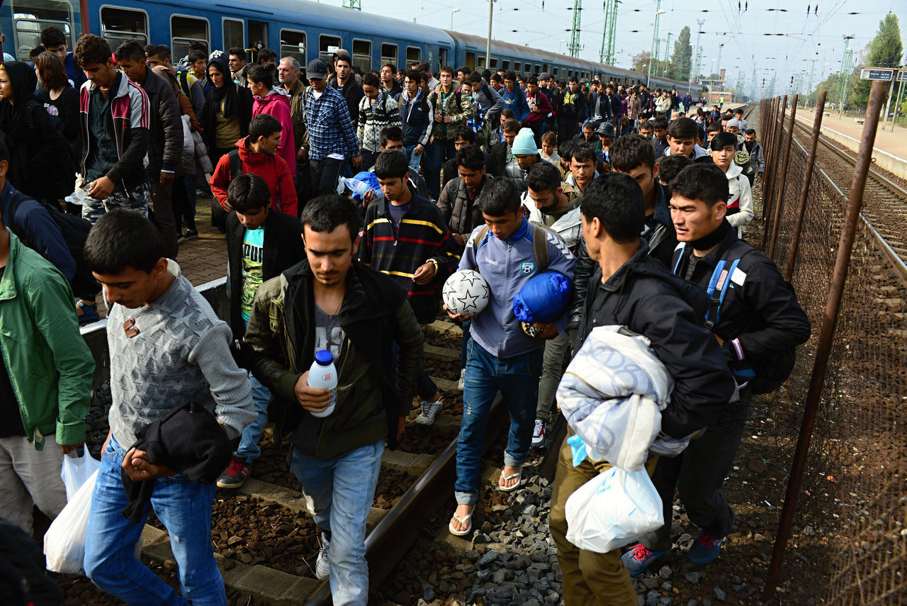 Many people at the train station