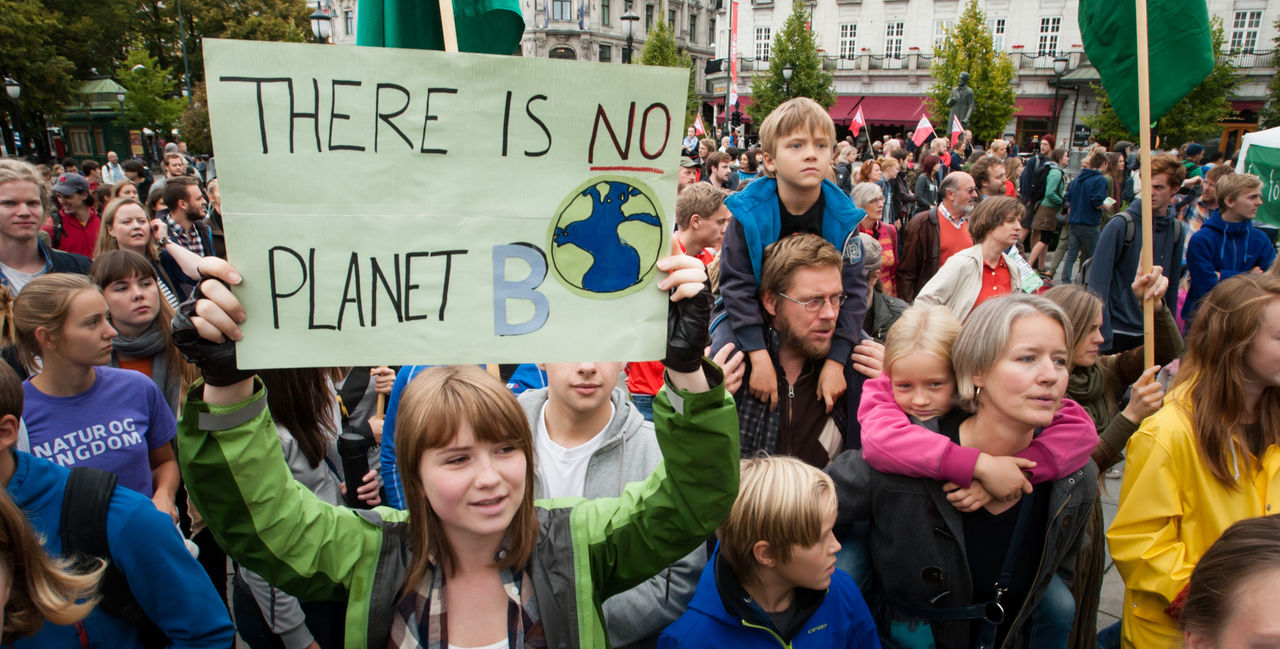 Oslo, Norway - September 21, 2014: A sign reads, 