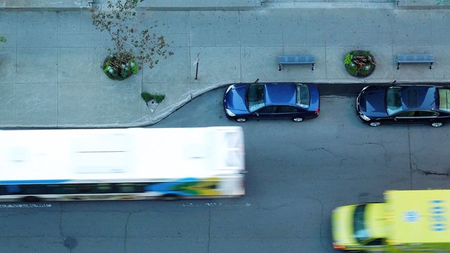 bus and cars from above