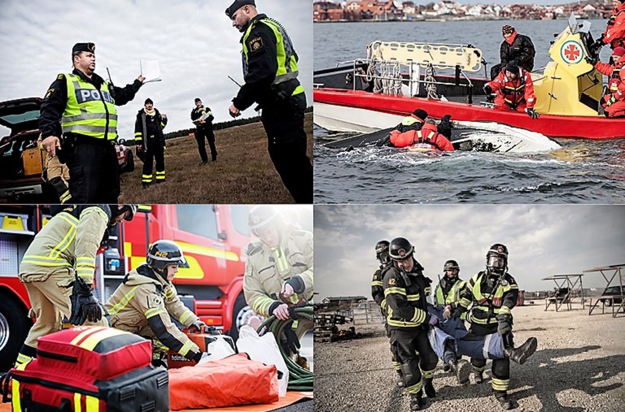 bildblock med fyra bilder föreställande räddningsarbete