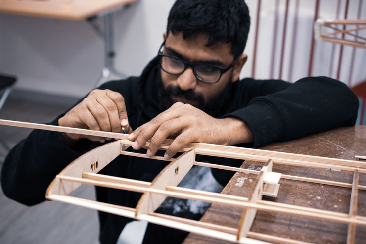 Aeuronautical engineering students building and testing their own design in the course aircraft design and prototype realisation. Autumn 2018