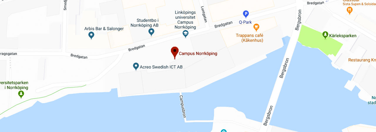 Utsnitt av kartbild som visar området runt campus Norrköping