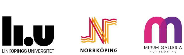 Logotyper för Linköpings universitet, Norrköpings kommun och Mirum galleria
