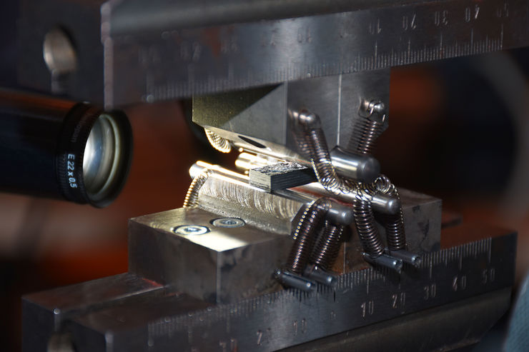 Close-up on a material being tested in the lab.