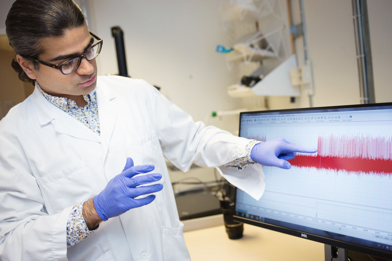 A researcher is working in a lab.