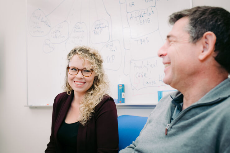 Professor Markus Heilig and Research Fellow Leah Mayo discuss research.