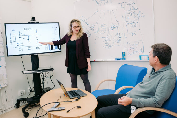 Professor Markus Heilig and Research Fellow Leah Mayo discuss research.