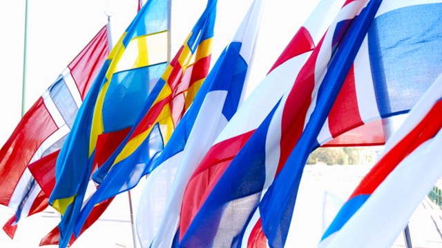 Nordiska flaggor som vajar