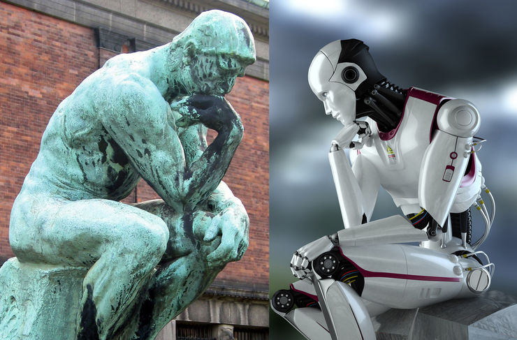 Auguste Rodins Tänkaren och en kvinnlig tänkande robot