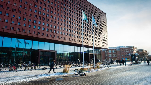 Första snön på Campus Valla i Linköping