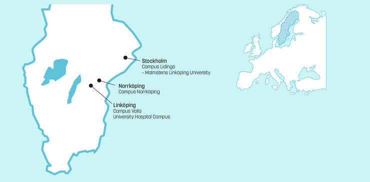 Map showing Linkoping university campus in Sweden.