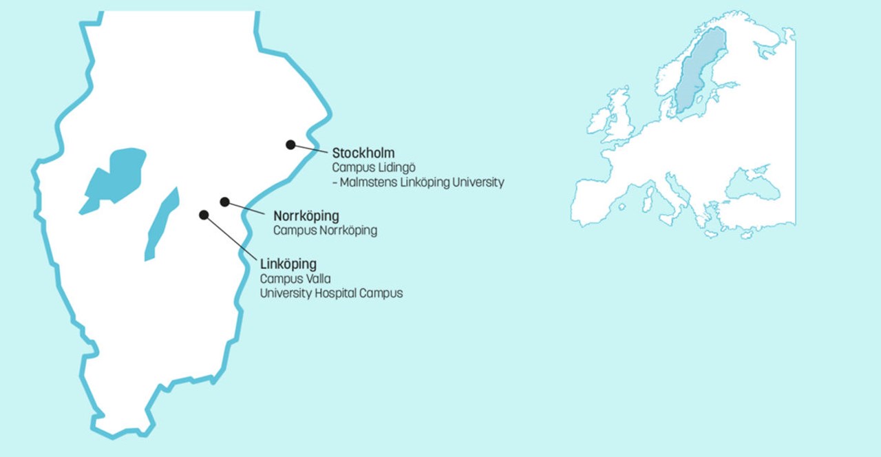 Map showing Linkoping university campus in Sweden.
