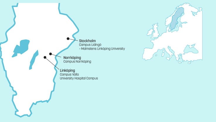 Map showing Linkoping university campus in Sweden.
