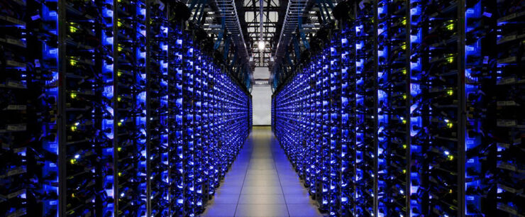 A corridor with computer servers.