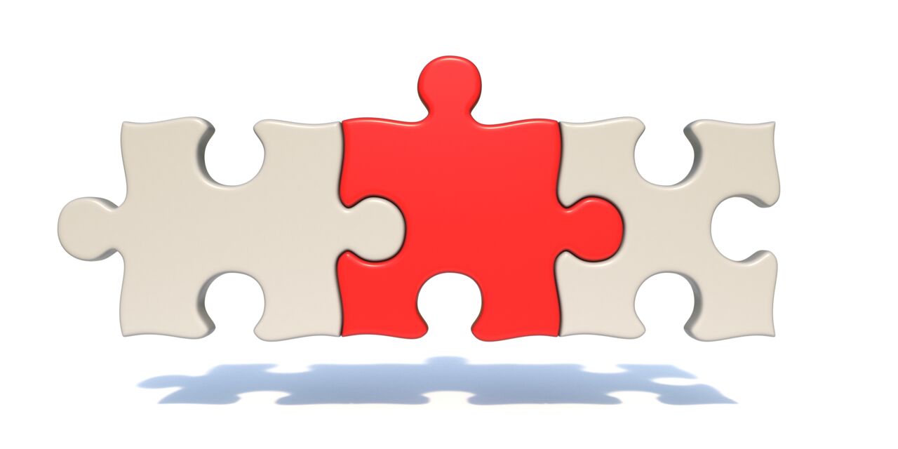 Three puzzle pieces that fit together.
