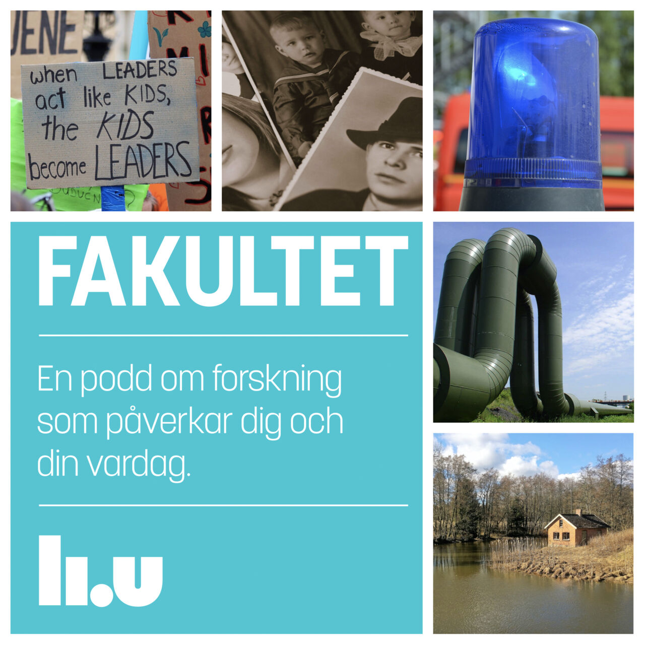 Kollage av genrebilder för att illustrera podcasten Fakultet