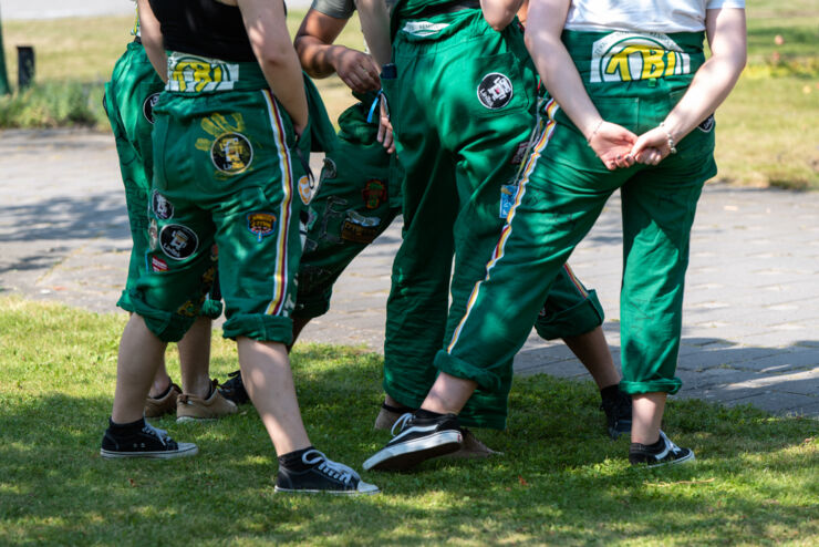 Students wearing overalls