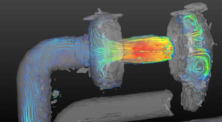 CT-bold som visar flöde i ett artificiellt hjärta