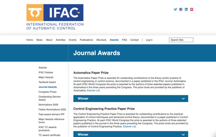 Screenshot IFAC World Congress webpage