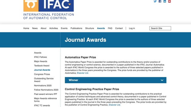 Screenshot IFAC World Congress webpage