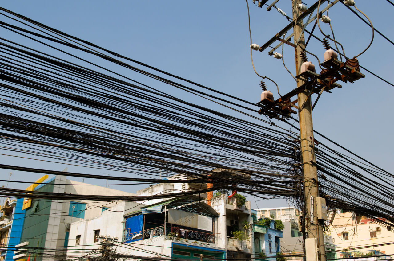 Large Group of Power Lines in City