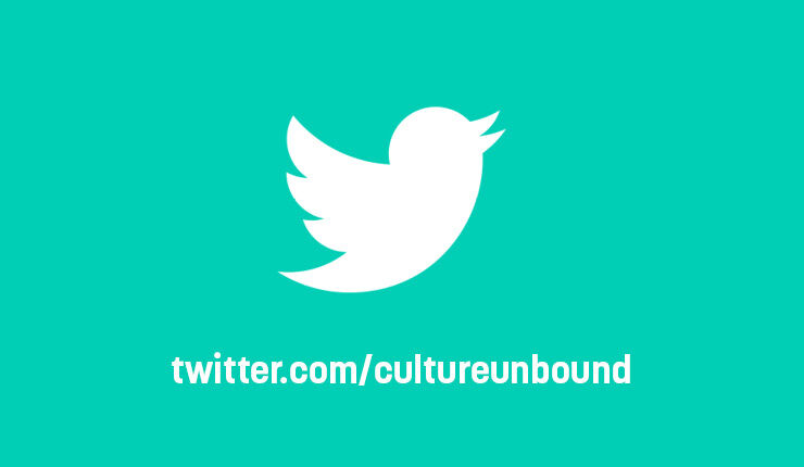 Grön ruta med Twitters logga och länk till Culture Unbounds Twitter..
