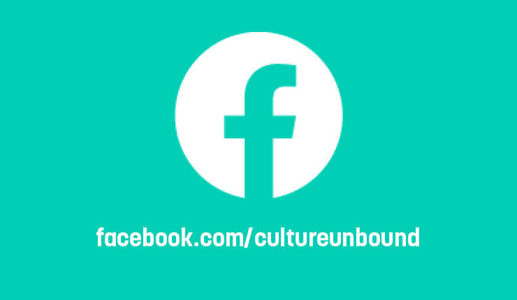 Grön ruta med Facebooks logga och länk till Culture Unbounds Facebook.