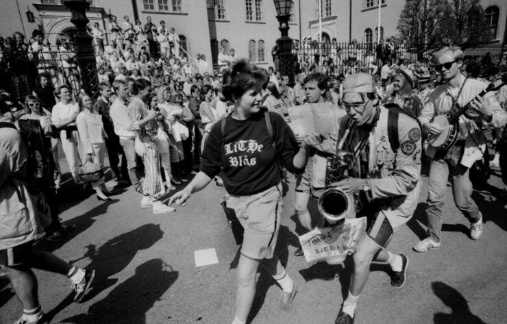 Bild på universitetets blåsorkester från boken Linköping på 1980-talet, från Östgöta Correspondentens arkiv.