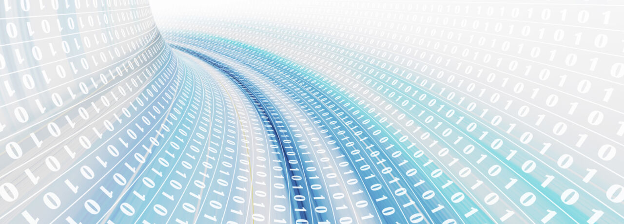 An illustration of a stream of ones and zeroes.