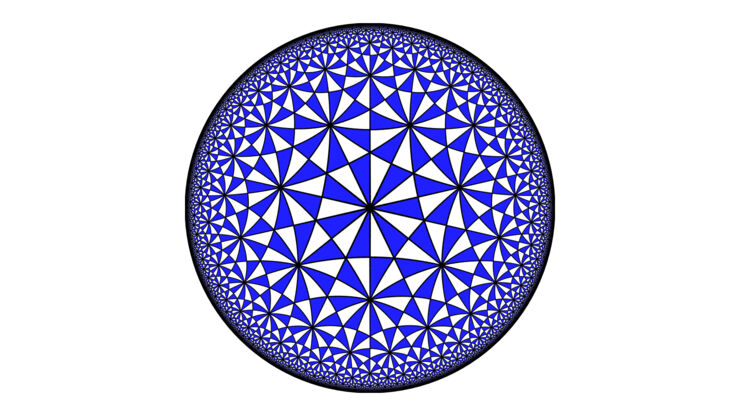 A tiling of the hyperbolic plane. CRED: By Claudio Rocchini - Own work, CC BY 2.5, https://commons.wikimedia.org/w/index.php?curid=1669501.