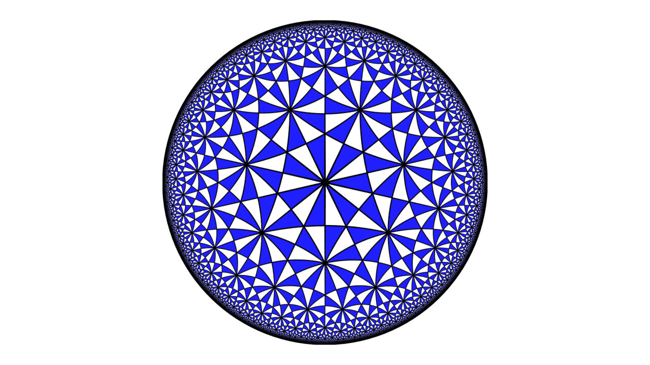 A tiling of the hyperbolic plane. CRED: By Claudio Rocchini - Own work, CC BY 2.5, https://commons.wikimedia.org/w/index.php?curid=1669501.