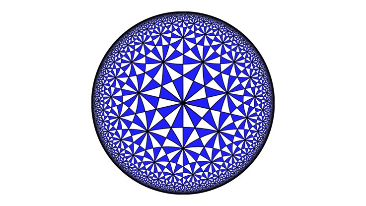 A tiling of the hyperbolic plane. CRED: By Claudio Rocchini - Own work, CC BY 2.5, https://commons.wikimedia.org/w/index.php?curid=1669501.