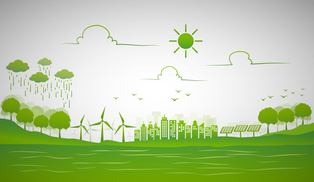 Grafisk illustration av grön ekonomi.