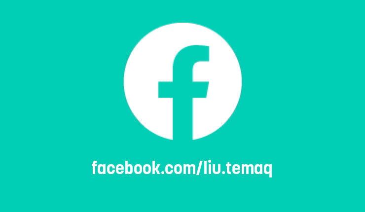 Grön ruta med Facebooks logga och webblänk till Tema Q.s Facebook-kanal.