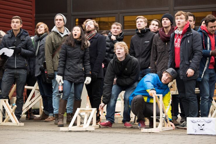 Students in the catapult course.